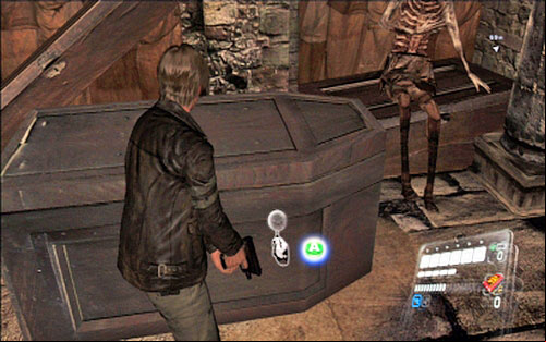 Run forward, destroying vases and opening closed coffins - Chapter 3 - The Catacombs | Leons campaign - Leons campaign - Resident Evil 6 Game Guide
