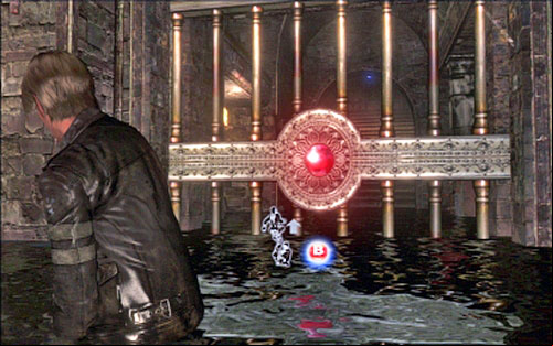 Youll find yourself in water - move ahead until you reach the gate with a red crystal - Chapter 3 - The Catacombs | Leons campaign - Leons campaign - Resident Evil 6 Game Guide