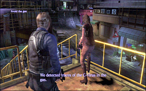 At the beginning go down the stairs and then run after one of soldiers - Chapter 5 - The City | Leons campaign - Leons campaign - Resident Evil 6 Game Guide