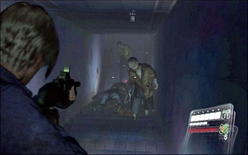 A bit further youll find a corridor which will lead you to the stairs down - Chapter 5 - The City | Leons campaign - Leons campaign - Resident Evil 6 Game Guide