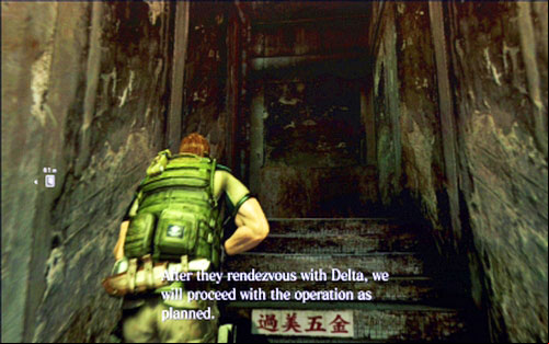 Once you get to the street, run forwards holding A until you encounter large explosion - Chapter 1 - City Alleys | Chriss campaign - Chriss campaign - Resident Evil 6 Game Guide