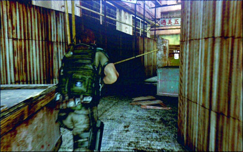 Jump over it downstairs and open the door at the end of the alley - Chapter 1 - City Alleys | Chriss campaign - Chriss campaign - Resident Evil 6 Game Guide