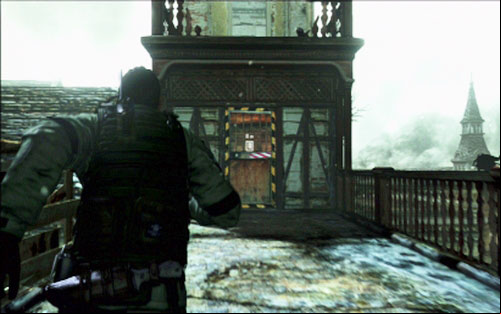 Once the area is clear, empty the crates on the top and go through the indicated door - Chapter 2 - Assault on The City | Chriss campaign - Chriss campaign - Resident Evil 6 Game Guide