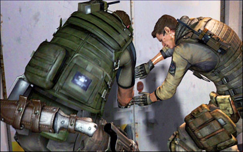 After explosion quickly run to open the indicated door - Chapter 4 - The Hold | Chriss campaign - Chriss campaign - Resident Evil 6 Game Guide