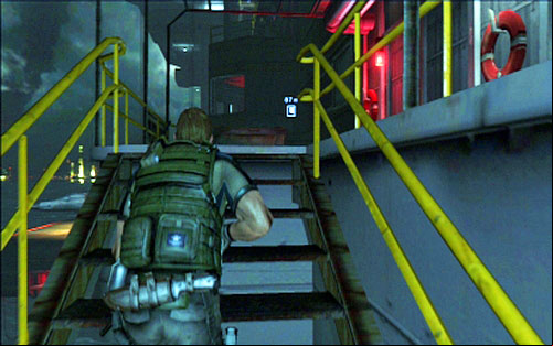 Once you get to the deck, head to the right all the time, jumping between platforms and climbing up the stairs and ladders - Chapter 4 - The Hold | Chriss campaign - Chriss campaign - Resident Evil 6 Game Guide