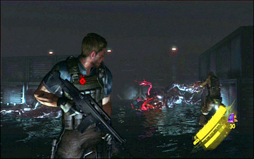 In order to defeat the giant creature, you have to wait until he goes down and then destroy his two orange blisters - Chapter 5 - The Final Battle | Chriss campaign - Chriss campaign - Resident Evil 6 Game Guide