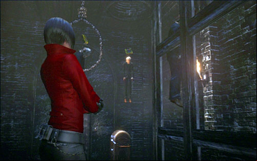 You have to stand now next to the trapdoor and shoot down the body hanging over the mechanism - Chapter 2 - Second Fragment of The Key | Adas campaign - Adas campaign - Resident Evil 6 Game Guide