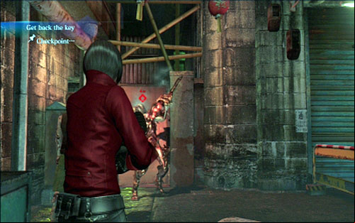 The sidewalk will lead you to the key, which open the nearby door - Chapter 3 - Chainsaw Mutant | Adas campaign - Adas campaign - Resident Evil 6 Game Guide