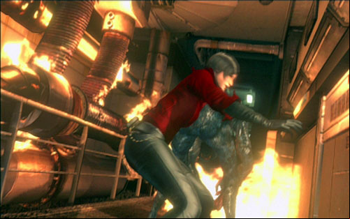 Youll reach the flames, where two breaking up mutants will attack you - Chapter 4 - Three Fragments of Code | Adas campaign - Adas campaign - Resident Evil 6 Game Guide