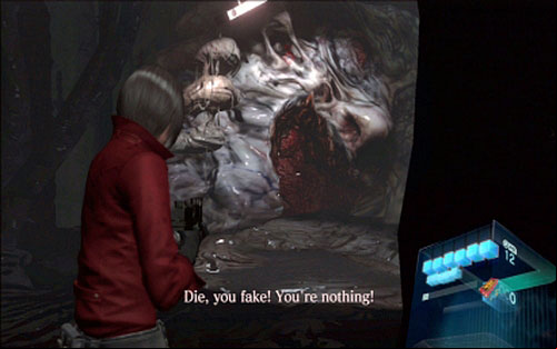 When the eyes are gone, select the machine gun and keep shooting at one spot, next to the mouth - Chapter 4 - Fighting Carla | Adas campaign - Adas campaign - Resident Evil 6 Game Guide