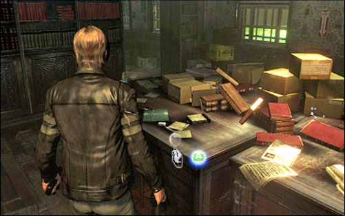 After scene with an alarm and huge zombie attack, go to the adjacent room and examine desks there - Chapter I | Emblems - Leon - Emblems - Leon - Resident Evil 6 Game Guide