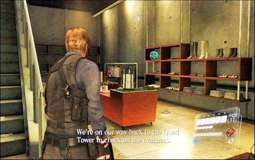 After opening the first door along with your companion, run after the soldier inside the building - Chapter V | Emblems - Leon - Emblems - Leon - Resident Evil 6 Game Guide