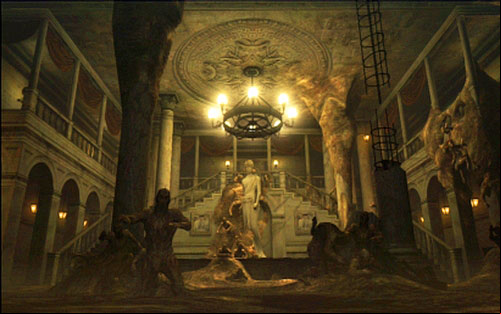 After reaching the hall with large statue, go to the left corridor and then take the right stairs - Chapter II | Emblems - Chris - Emblems - Chris - Resident Evil 6 Game Guide