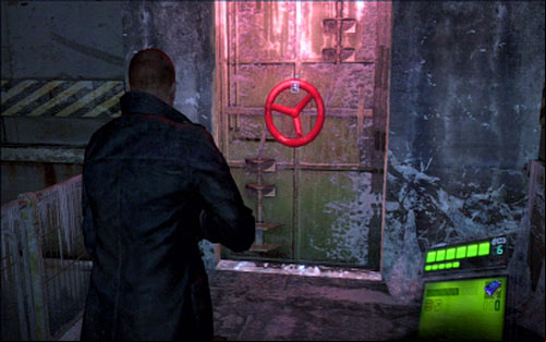 In the second case you target is the door with the red handwheel - Chapter II | Emblems - Jake - Emblems - Jake - Resident Evil 6 Game Guide