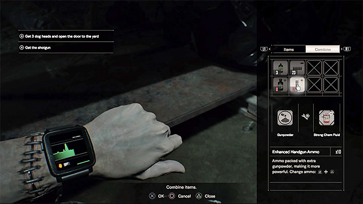 You combine the items in the second tab of the inventory - Resident Evil 7: Trophy/Achievement Guide - Trophy Guide / Achievement Guide - Resident Evil 7 Guide, Walkthrough