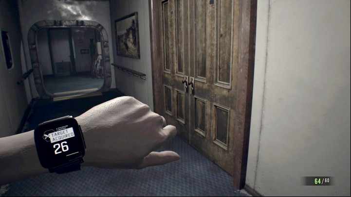 Use the wooden door to get inside the room - for now youre safe - Resident Evil 7: Wrecked Ship walktrough - Resident Evil VII Walkthrough - Resident Evil 7 Guide, Walkthrough