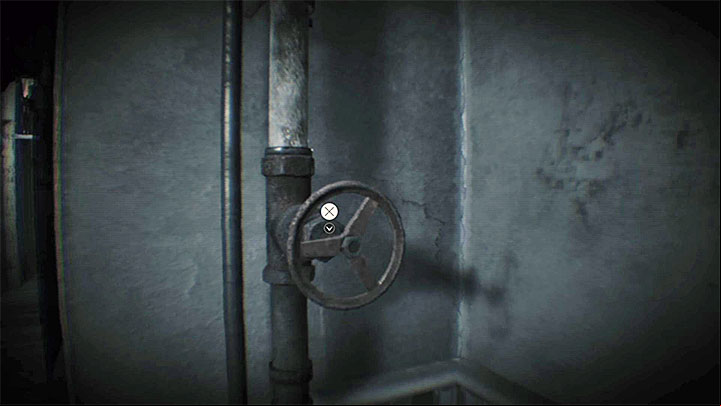Step 19) Return to the room with the cake and insert the valve handle into a water pipe on the wall (screenshot above) - Resident Evil 7: Out Before Dessert - Trophy/Achievement Guide - Trophy Guide / Achievement Guide - Resident Evil 7 Guide, Walkthrough