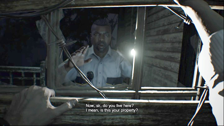 A kind police officer gives you a knife which will help you to enter the garage - Resident Evil 7: Main House: West Wing walktrough - Resident Evil VII Walkthrough - Resident Evil 7 Guide, Walkthrough