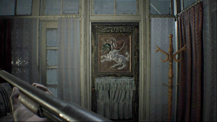 The front door in the main hall - Resident Evil 7: Main House: Main Hall walktrough - Resident Evil VII Walkthrough - Resident Evil 7 Guide, Walkthrough