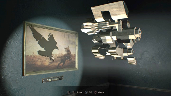 Same as before, rotate the figurine until the shadow matches the empty space - Resident Evil 7: Main House: Main Hall walktrough - Resident Evil VII Walkthrough - Resident Evil 7 Guide, Walkthrough
