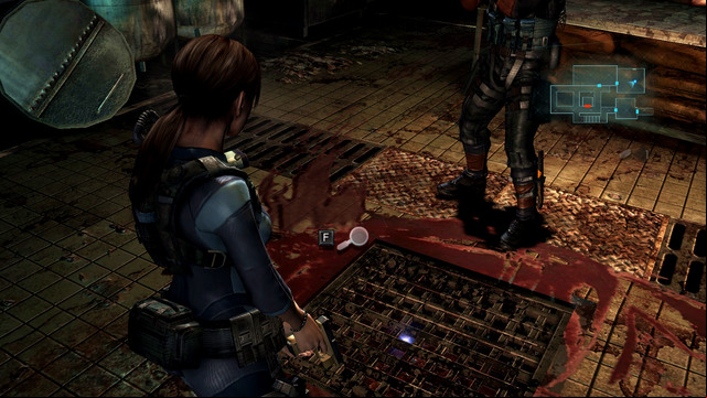 In the room behind a door, you find a bloody grating - Into the Depths - part I - Episode 1 - Resident Evil: Revelations - Game Guide and Walkthrough