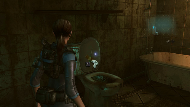 Youll find a green herb and a screwdriver hidden under the toilet bowl - Double Mystery - part II - Episode 2 - Resident Evil: Revelations - Game Guide and Walkthrough
