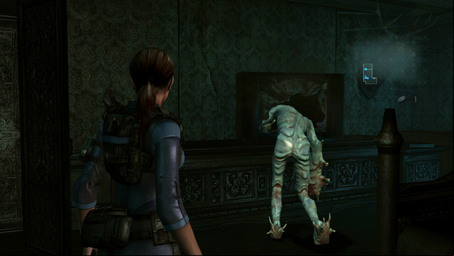 Beast will smash his head into the screen and you can safely approach the exit door - Double Mystery - part II - Episode 2 - Resident Evil: Revelations - Game Guide and Walkthrough