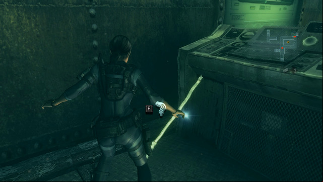When it breaks, use the second one, next to the control in machine room - Cat and Mouse - part II - Episode 6 - Resident Evil: Revelations - Game Guide and Walkthrough
