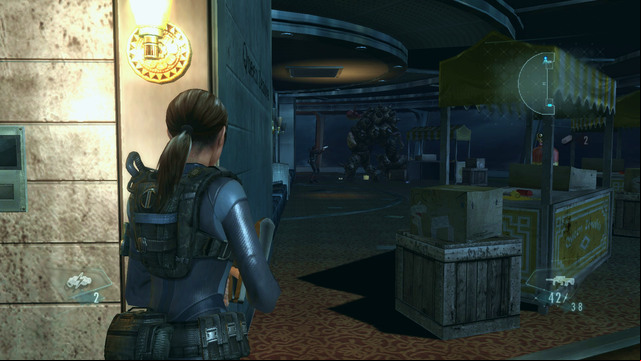 If you are not good with evasions, you can hide behind walls on both ends of the chamber - Cat and Mouse - part II - Episode 6 - Resident Evil: Revelations - Game Guide and Walkthrough
