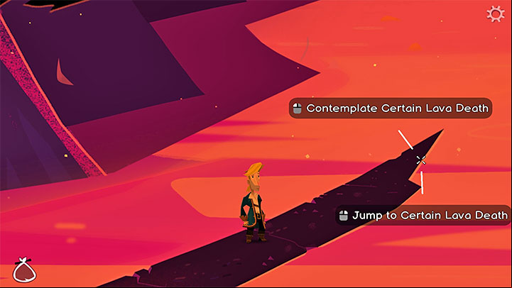After reaching the end of the path, you can jump down - Guybrush will not land in the lava, but on the lower ledge - Return to Monkey Island: Find LeChuck (Chapter 5) - walkthrough, solution - Part 5 - Beneath the Monkey Head - Return to Monkey Island Walkthrough