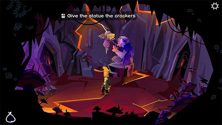 The solution to the puzzle involves using your collected items in the right way so they complement the given monkey statues - Return to Monkey Island: Find LeChuck (Chapter 5) - walkthrough, solution - Part 5 - Beneath the Monkey Head - Return to Monkey Island Walkthrough