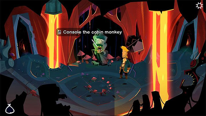 Place 1 coin in the small Cabin Monkey box (screenshot above) - Return to Monkey Island: Find LeChuck (Chapter 5) - walkthrough, solution - Part 5 - Beneath the Monkey Head - Return to Monkey Island Walkthrough