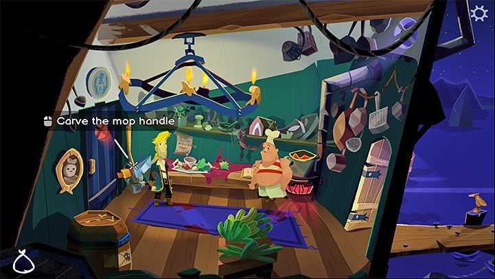 The cook will start preparing the meals - this will distract him - Return to Monkey Island: Get a mop - walkthrough - Part 1 - A Friendly Place - Return to Monkey Island Walkthrough