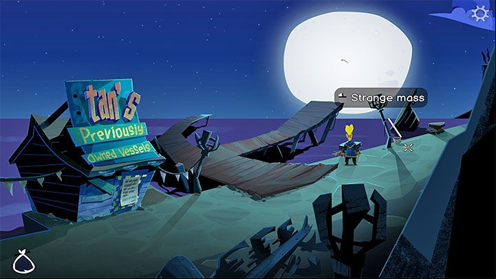Go right and examine a small object on the ground (Strange Mass) - Return to Monkey Island: Get a mop - walkthrough - Part 1 - A Friendly Place - Return to Monkey Island Walkthrough