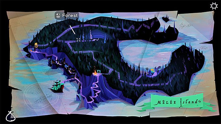 Reach the Lookout Point or the age behind the Governor's Mansion to bring up the Melee Island map screen - Return to Monkey Island: Get a disguise - walkthrough - Part 1 - A Friendly Place - Return to Monkey Island Walkthrough