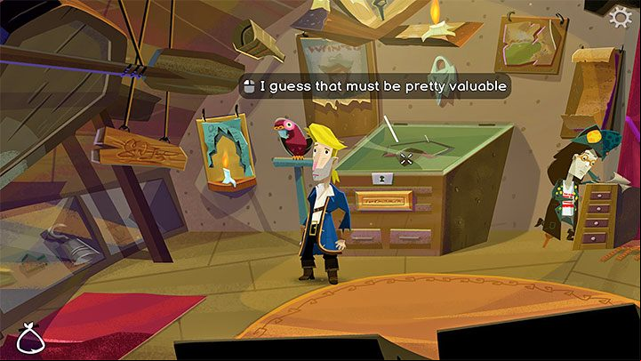 You can see the display case with Jon Laney's Eyepatch - Return to Monkey Island: Get a disguise - walkthrough - Part 1 - A Friendly Place - Return to Monkey Island Walkthrough