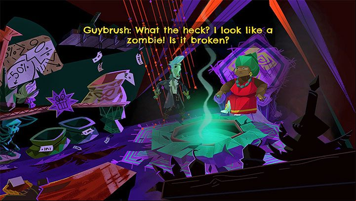Go back to the voodoo priestess, select the Carnivorous Plant from the inventory and hand it over - Return to Monkey Island: Get a disguise - walkthrough - Part 1 - A Friendly Place - Return to Monkey Island Walkthrough