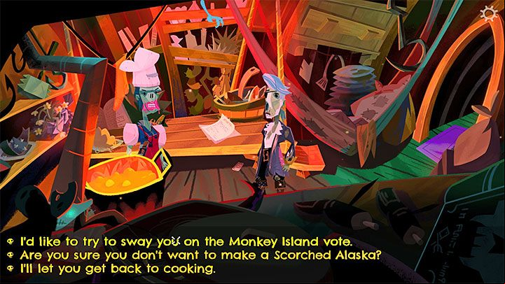 Putra's favor is easiest to get - she will vote in the same way as Iron Rose - Return to Monkey Island: Get a unanimous vote - walkthrough - Part 2 - A Dangerous Journey - Return to Monkey Island Walkthrough
