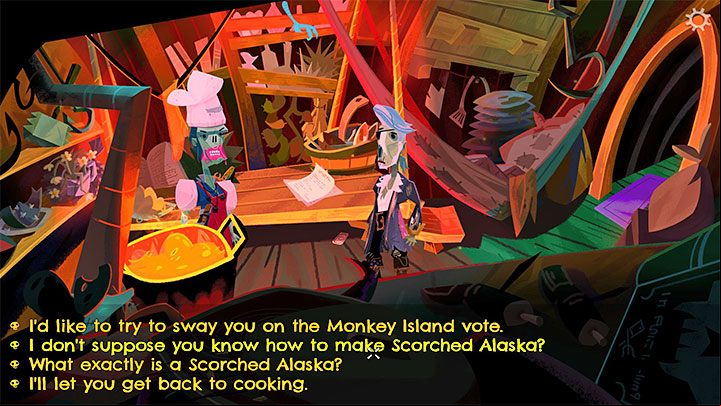 Go back to the Galley and talk to Putra - Return to Monkey Island: Get a unanimous vote - walkthrough - Part 2 - A Dangerous Journey - Return to Monkey Island Walkthrough