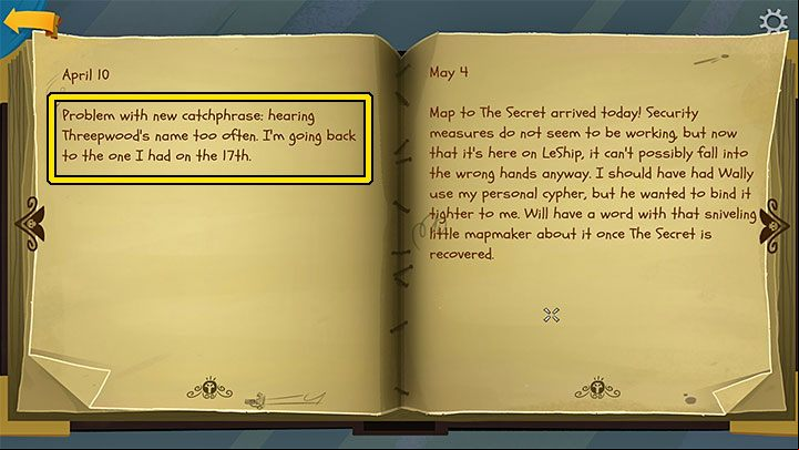 Open the diary immediately after selecting it from the inventory - after reading it, you will need to learn LeChuck's favorite catchphrase - Return to Monkey Island: Learn LeChucks secrets - walkthrough - Part 3 - Return to Monkey Island - Return to Monkey Island Walkthrough