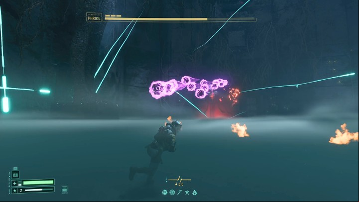 Phrike can also fire a series of purple orbs - first using his right hand and then two left hands - Return: Phrike boss - how to beat? - Bosses - Returnal Guide