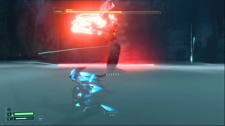 When Phrike begins to focus the red energy on the ground, it is a sign that he will create a wave of slowly spreading rays and then will charge at you and try to hit directly - Return: Phrike boss - how to beat? - Bosses - Returnal Guide