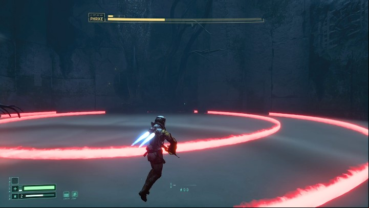 When the boss begins to focus energy on the ground, it is a sign that he will create two waves of energy that will spread from the center of the arena towards the side walls, and then at Selene - Return: Phrike boss - how to beat? - Bosses - Returnal Guide
