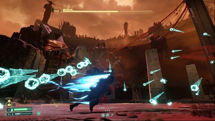 It is slightly more difficult to dodge the attack in which Ixion fires from his hand a series of fast-flying bullets that track Selene's movement - Returnal: Ixion - boss, how to defeat? - Bosses - Returnal Guide