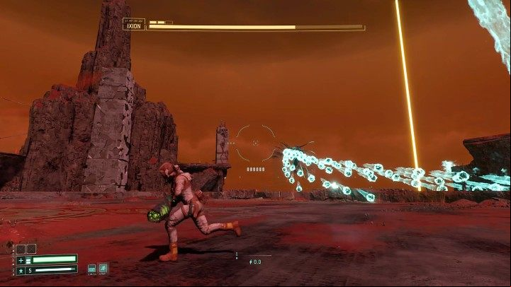 The boss also has a different version of this ability - instead of one band of orbs, he can shoot up to three vertical bands that fly at high speed and track Selene's movement - Returnal: Ixion - boss, how to defeat? - Bosses - Returnal Guide