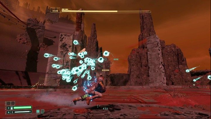 At this point, Ixion can fire up to two clouds of energy balls instead of one, but this is the least dangerous skill of this enemy - Returnal: Ixion - boss, how to defeat? - Bosses - Returnal Guide