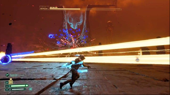 The creatures accompanying the boss can also launch horizontal laser beams, which they will move from one end of the arena to the other - be ready to dash just before you take damage - Return: Nemesis - boss, how to defeat? - Bosses - Returnal Guide