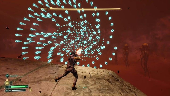 Nemesis can now release waves of energy spheres in the shape of a vortex - the waves move at medium speed and can be positioned one behind the other or right next to each other, thus covering a larger section of the available space - Return: Nemesis - boss, how to defeat? - Bosses - Returnal Guide