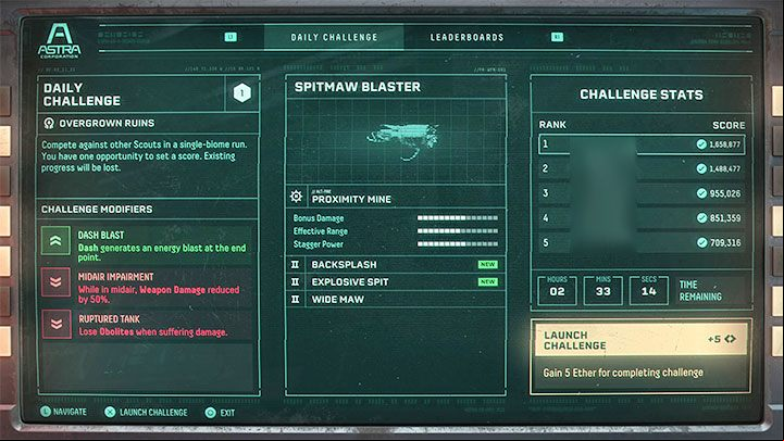 On the simulation mode screen, you will find all the information about the current daily challenge - Returnal: Challenge terminal - daily challenges - Basics - Returnal - game guide