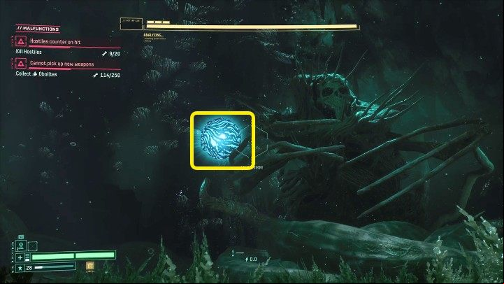 Throughout the duel, glowing orbs will levitate on both sides of Ophion, and you have to shot down as soon as possible (just one accurate shot) to avoid them disturbing you during the fight - they the boss and can use a variety of skills - Return: Ophion - boss, how to defeat? - Bosses - Returnal Guide
